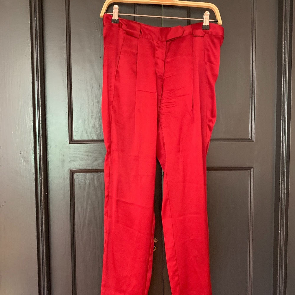 Michelle Mason Red Satin Pants